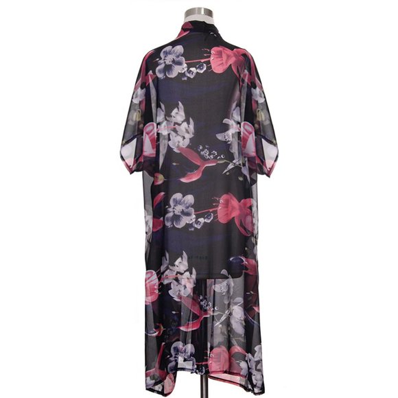 Code22 Floral Pattern Print Short Sleeve Kimono - Picture 3 of 4
